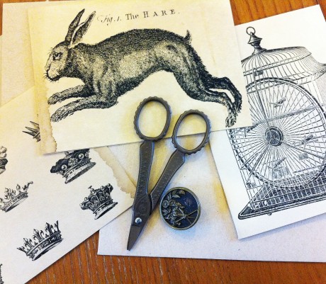 Vintage cards, scissors and buttons at Loop!