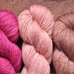 Eden Cottage Bowland DK (L-R) Fuscia, Rambling Rose, Oak. Loop, London. www.loopknitlounge.com