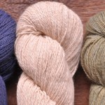 Shilasdair Luxury DK (L-R) Blaeberry, Fleece Cloud, Spring Forest. Loop, London. www.loopknitlounge.com.