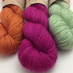 Eden Cottage Yarns, Bowland DK (L-R) Autumn, Misty Woods, Fushia. Loop, London. www.loopknitlounge.com