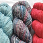 Madelinetosh Sock (L-R) Bloomsbury, Steam Age, Torche. Loop, London. www.loopknitlounge.com.