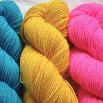 Madelinetosh Sock (L-R) Oceana, Chamomile, Fluro Rose. Loop, London. www.loopknitlounge.com.
