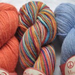 Misti Sock Yarn – (L-R) T40 Salmon, Hs58 Corked, T35 Skyling. Loop, London. www.loopknitlounge.com