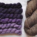 Pigeon Roof Mini Skeins in Crown Prince and Uncommon Thread Tough Sock in Attic Room. Loop, London. www.loopknitlounge.com