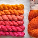 Pigeon Roof Mini Skeins in Sherbert and Uncommon Thread Tough Sock in Citrus Peel. Loop, London. www.loopknitlounge.com