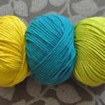 DMC Natura XL Just Cotton. L-R 09 Daffodil, 81 Turquoise, 83 Lime. Loop, London.www.loopknitlounge.com
