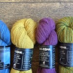 Shilasdair 4ply (L-R) Summer Loch, Tansy Gold, Thistle Bloom, Bracken