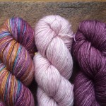 Madelinetosh Merino Light. (L-R) Kilm, Rose, Begonia Leaf. Loop, London