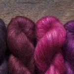Shibui Silk Cloud, (L-R) Velvet, Bordeaux, Raspberry and Imperial. Loop, London www.loopknitlounge.com