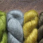 Shibui Silk Cloud,(L-R) Lime, Fog, Pollen and Field. Loop, London www.loopknitlounge.com