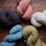 Quince and Co Osprey CW from top, Clay, Audouin, Bosc, Delft, Damson