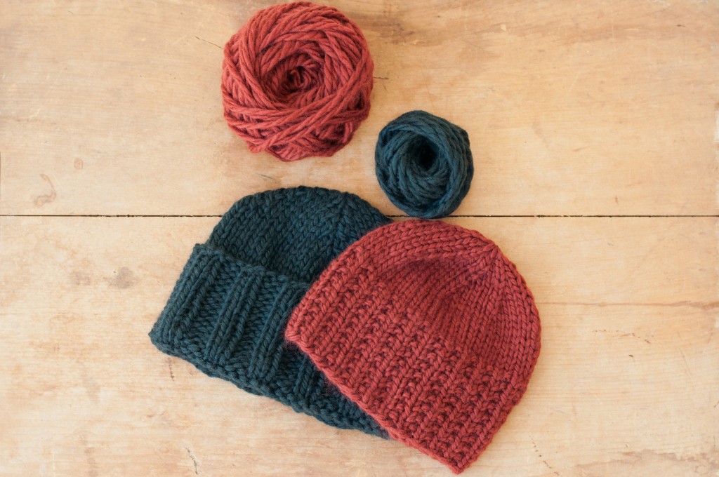 Folded Brim (in colour Coldspring) and Broken Rib Hat (in colour Austin) Free patterns from Quince & Co