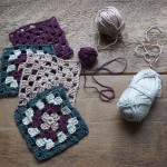 Granny Squares using Scheepjes Catona Cotton. 244 Spruce, 172 Light Silver, 394 Shadow Purple, 257 Antique Mauve. Loop, London