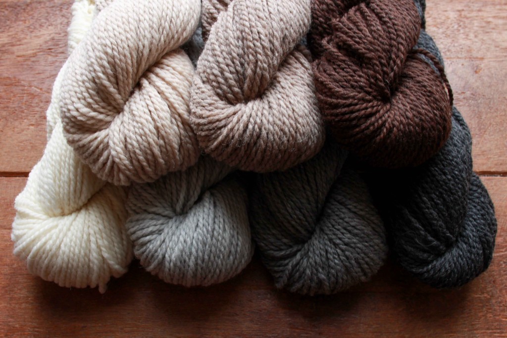 Top row from left: Driftwood, Gravel Road, Dark Chocolate Bottom row from left: Highland Fleece, Grey Harbour, Storm Cloud, Cast Iron