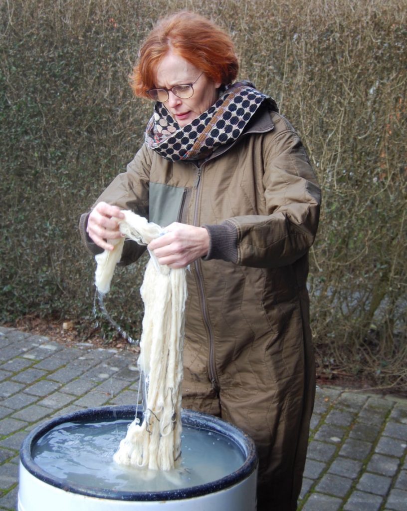 Mette Mehlsen dyeing yarn with natural plant dyes for Loop London