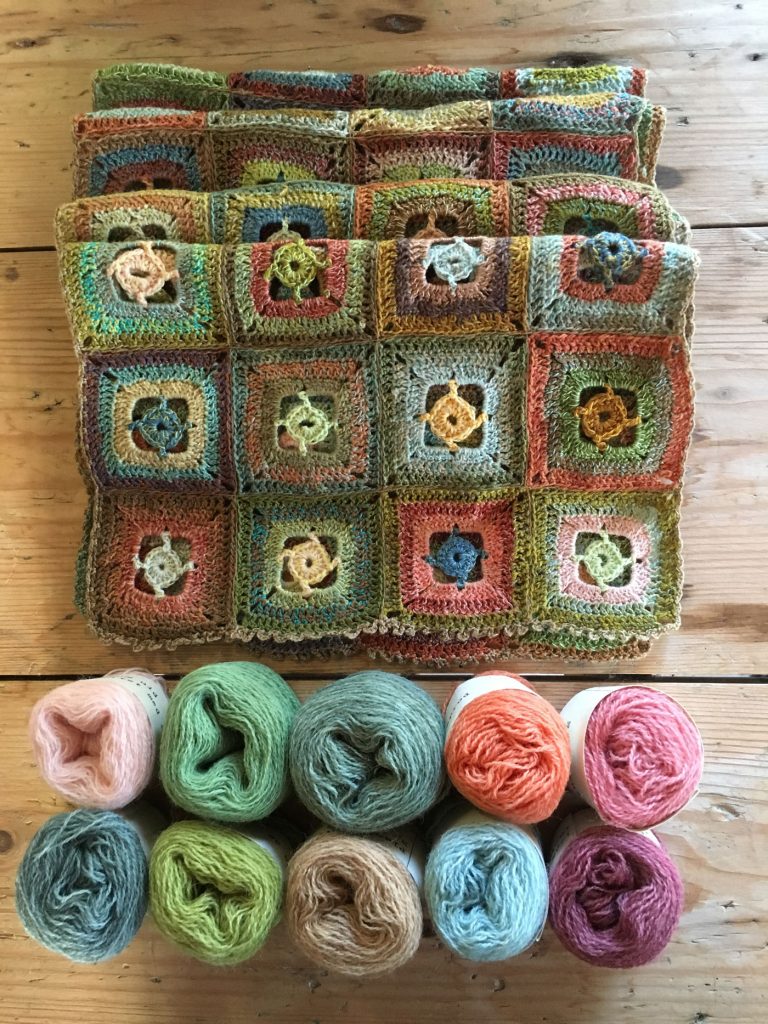Plant dyed yarns and crocheted scarf by Mette Mehlsen for Loop London.