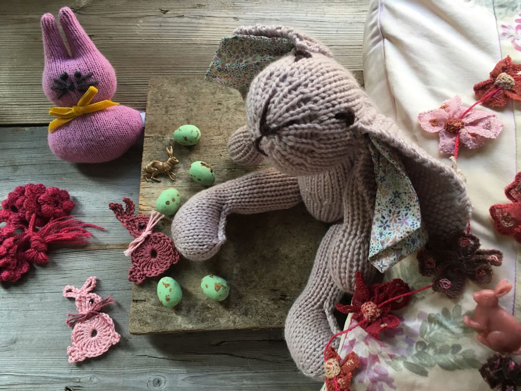 Catherine Tough Lavender bunny, knitted bunny kit and free crochet bunny pattern from Loop London
