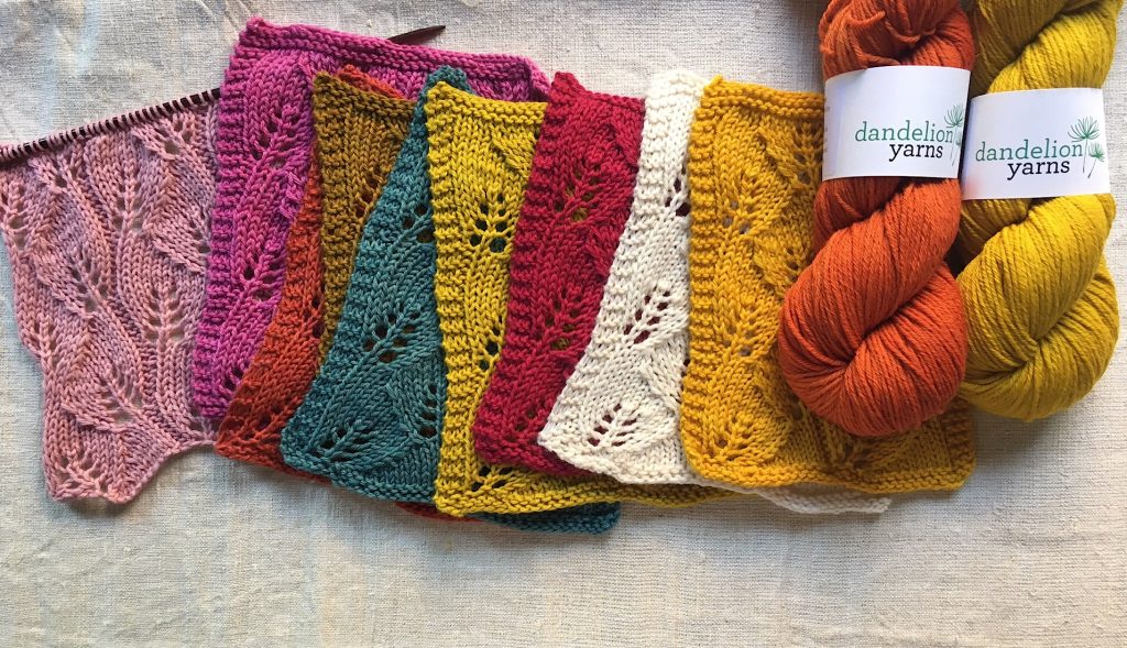 Dandelion yarn lace samples at Loop London