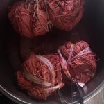 Town Dyer Logwood and Cochineal bundle dye over Madder for Loop London